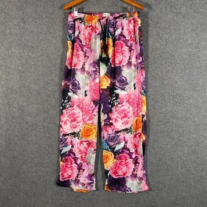 Peter Alexander Pyjama Pants Womens L Pink Satin Flowers Elastic Waist Sleepwear - Picture 1 of 14
