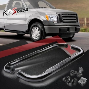 3" Black Running Board Round Side Step Nerf Bar for 09-14 Ford F150 Regular Cab - Picture 1 of 6