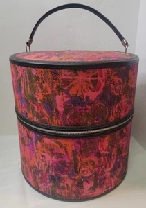 Vintage 60’s / 70's Flower Power Mod Wig Case Hat Box Zippered Travel Case Red - Picture 1 of 5