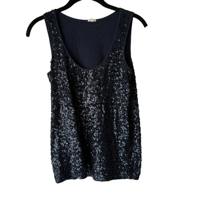 J. Camiseta sin mangas Crew para mujer talla pequeña azul marino lentejuelas fiesta brillante Foto 1 de 4