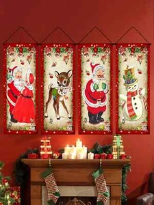 Vintage Style Christmas Banners Set of 4 Indoor Outdoor 11x32"each - Picture 1 of 3