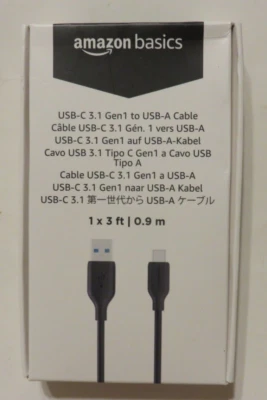 Cable Amazon Basics USB-C 3.1 Gen 1 a USB-A de 3 pies - Negro 1 unidad ¡¡NUEVO EN CAJA!!! Foto 1 de 3