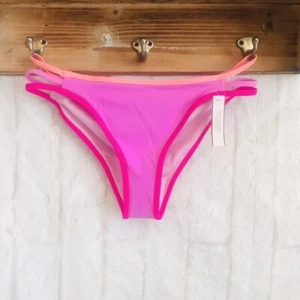 NWT Victoria’s Secret Swim M Solid PINK Strappy Cheeky Medium M Bikini Bottom M - Picture 1 of 3