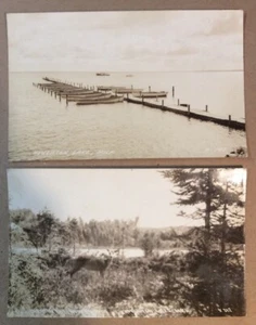 Paar RPPC Houghton Lake Michigan Postkarten Hirsch Boote KOSTENLOSER VERSAND INV-P0039 - Bild 1 von 6