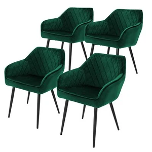 Juego de 4 sillas de comedor sillas de terciopelo sillas de salón silla acolchada verde oscuro - Imagen 1 de 6