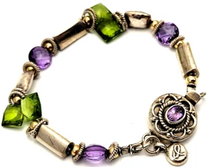 Sterling Briolette & Kissenschliff Amethyst & Peridot Sterling Perlen Gliederarmband - Bild 1 von 12