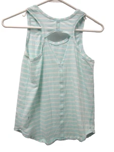 Ivivva Lululemon Girls Happy Liven Tank Top Racerback Pima Cotton Aqua Striped - Picture 1 of 5
