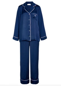 NEW IN BOX PETER ALEXANDER NAVY POLY SATIN TOP PANTS PJ SET WOMENS MEDIUM RP$139 - Picture 1 of 6