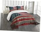  American Flag Bedspread, Rusty Effect Old Glory Themed USA Queen Size Red Grey