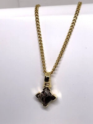 Gold Tone Rhombus Shaped Jasper Pendant Necklace  - Image 1 of 4