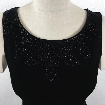 Vestido Sheri Martin Talla 8 Negro Sólido Sin Mangas Terciopelo Hasta el Suelo Cuello con Cuentas Foto 1 de 4