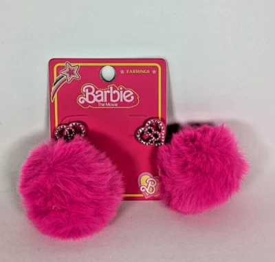Barbie La Película Rosa Puff Ball Cristal Corazón Poste Pendientes Foto 1 de 4