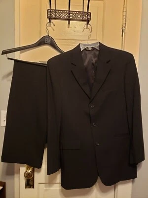 Jos. A. Bank 100% Wool Solid Black 2 Piece Suit Pleated Pants Size 40R - Image 1 of 4