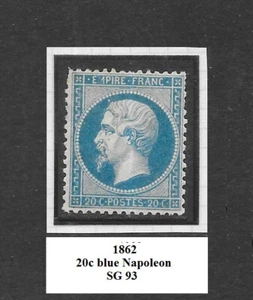 FRANCE 1862 20c blue Napoleon, very fine MINT original gum, hinged, SG 93 - Picture 1 of 2