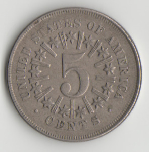 Shield Nickel 5 Cents 1866 Extra Fine