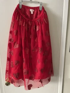Cat & Jack Skirt Girls Small 6/6x Red Glitter Heart Tulle Mesh Lined Valentines - Picture 1 of 2