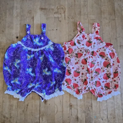 2 Monos Mameluco Burbuja Bebé Niña 24" Pecho 12m? 24m? Botones de ajuste de encaje Foto 1 de 4