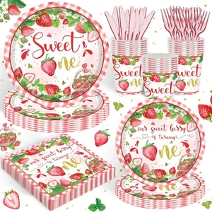 120PCS Strawberry Themed Supplies for Girls Kids Sweet One 1St Birthday Party - Picture 1 of 5