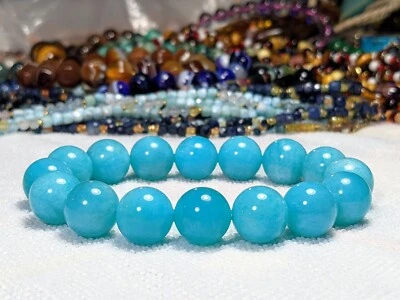 Pulsera de cuentas AMAZONITA para hombre 14 mm cuentas elásticas color azul turquesa brillante Foto 1 de 4