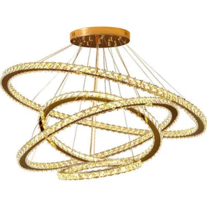 Lampadario Cristallo Multi Livello Luce Anello LED Oro - Foto 1 di 15