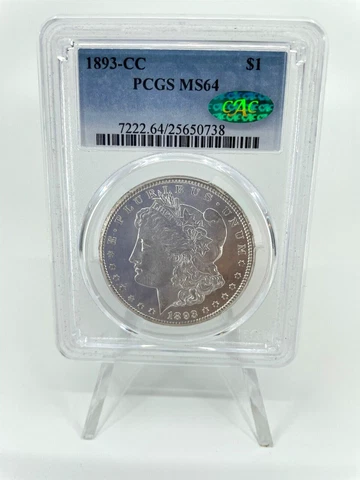 RARE----1893-CC PCGS MS 64 Morgan Silver Dollar Cac Blast White Example Cover