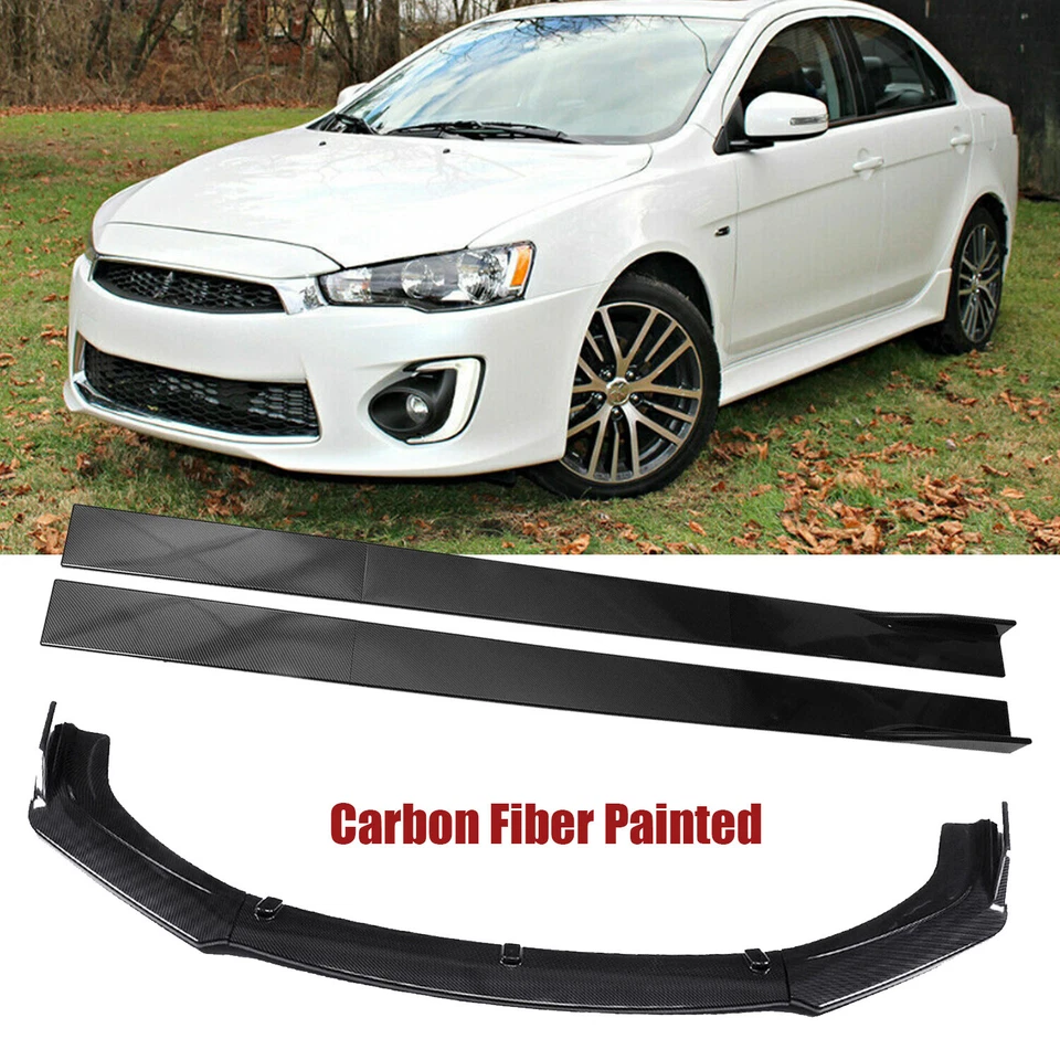 For Mitsubishi Lancer Front Bumper Lip Splitter Carbon Fiber Body Kit Side Skirt - Imagem 1 de 4