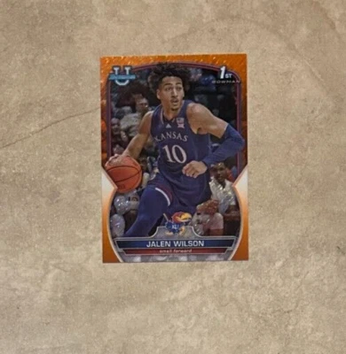 2023 Jalen Wilson Bowman Chrome University Orange Shimmer 19/25 KS Kansas - Image 1 of 2