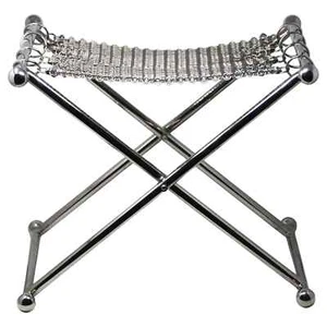 Chainmail Camping Sculpture Stool Nickel Plated Steel Finish,Hand Linked Mesh HD - Picture 1 of 9