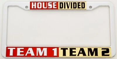 HOUSE DIVIDED Custom License Plate Frame Laser Cut Inlaid Mirror Acrylic Border Foto 1 de 4