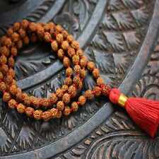 Natural 8mm brown round Rudraksha Prayer mala 108+1 knot Necklace Elegant Lucky