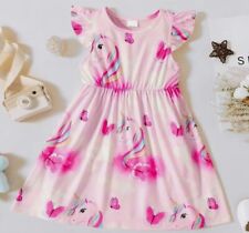 girls dress size 18-24m/3y/4y/5y pink unicorn butterfly flutter sleeve dress