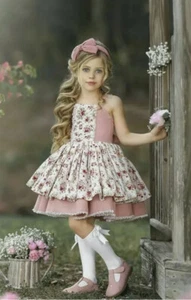 NWT Dollcake Anna Dress Pink Floral Size 9 Incl Two Matching Bow - Picture 1 of 7