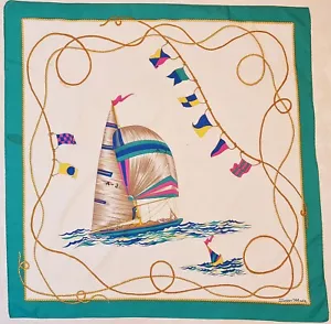 BUFANDA DE COLECCIÓN AUTÉNTICA ITALIA MODO SETTER ARTE NÁUTICO BARCO CARRERAS 30" CUADRADO - Imagen 1 de 5