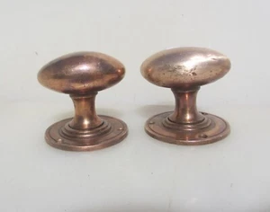 Victorian Copper Door Knobs Handles Plates Old Vintage Antique Oval - Picture 1 of 12