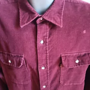 Levis Mens XL Burgundy Corduroy Shirt Vintage 1970's Button-Up Long Sleeve - Picture 1 of 7