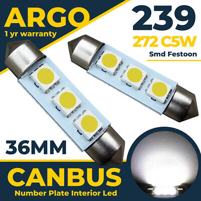 2x 36mm Led Car Smd 239 272 C5w Festoon Number Plate White Light Lamps Bulbs 12v • 4.53€