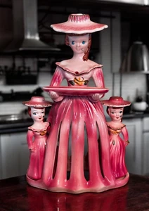Very Rare Vintage KREISS Pink Lady Napkin Holder With Salt And Pepper Girls - Picture 1 of 14
