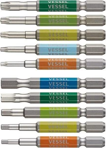 VESSEL Bit Set of 10 Torx Bits(T10H/T15H/T20H/T25H/T30H) & Hex bits(2.5/3/4/5/6) - Picture 1 of 6
