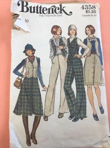 BUTTERICK #4358 - CHALECO AJUSTADO PARA DAMAS - PATRÓN DE PANTALONES Y FALDA ABOTONADA Talla 10 - Imagen 1 de 3