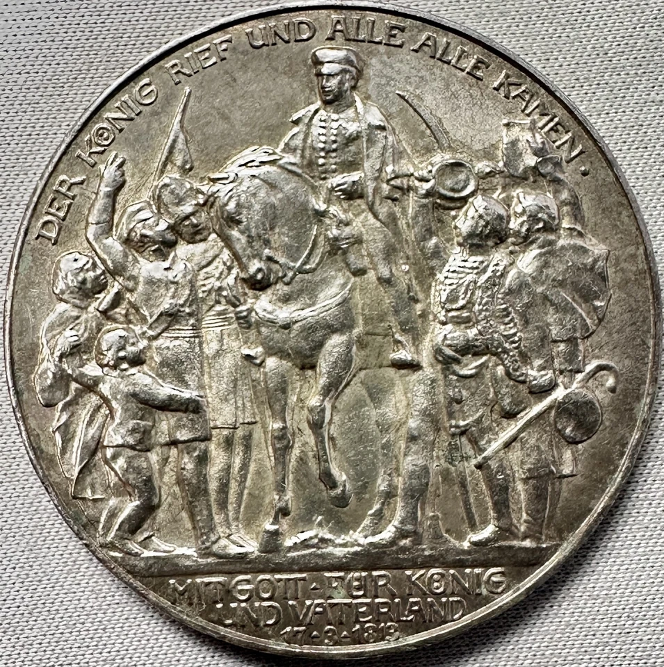 Alemania, Prusia 3 Mark Wilhem II Declaración de guerra contra Napoleón 1913 Foto 1 de 2