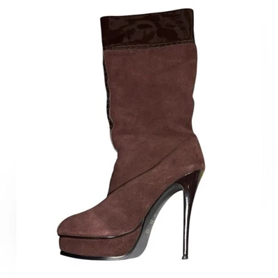 Botas de tacón alto de gamuza marrón Yves Saint Laurent EU 39 US 8,5 plataforma de diseñador Foto 1 de 4