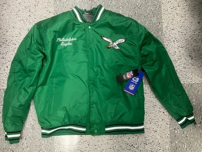 NWT Men’s NFL Philadelphia Eagles Kelly Green/KLY Satin Bomber Jacket Size XL