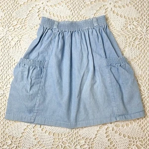 Vintage 1980s Girls 8 Blue denim Deep Side Pocket A Line Skirt - Picture 1 of 5