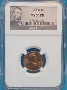 1956-D Lincoln Penny 1C NGC MS 66 RD (Wheat Cent) - Picture 1 of 4