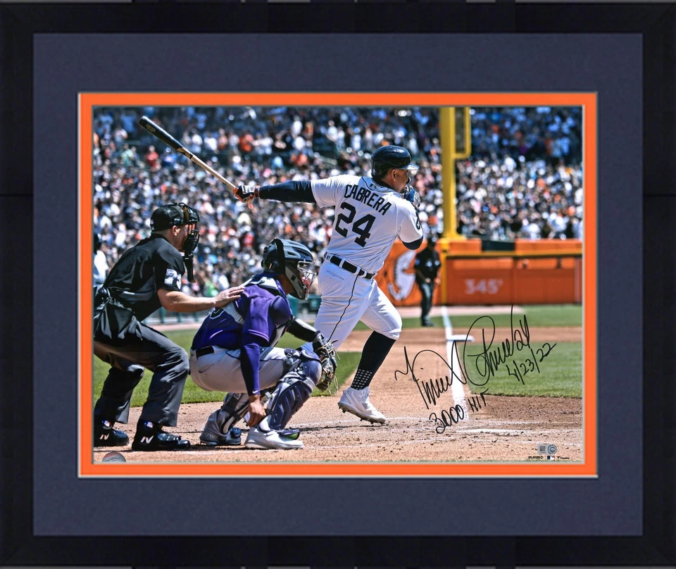 Foto emoldurada assinada por Miguel Cabrera Detroit Tigers 16x20 3000º sucesso com inscs - Imagem 1 de 1