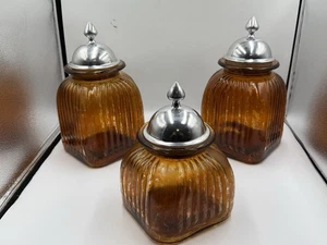 Set of 3 Vintage Davco Silver Co. Ribbed Canisters - Picture 1 of 13