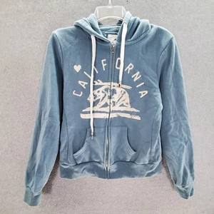 Reflex Girls Sweater Large Teal Hoodie Graphic Heart Bear California Full Zip  a - Picture 1 of 7