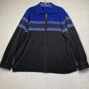 Karen Scott II Sweater Women's Plus 2X Blue Black Zip Cardigan Fair Isle Soft - Picture 1 of 14