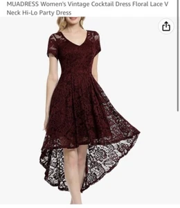 MUADRESS Women’s Vintage Cocktail Party Dress Short Sleeve Lace V-neck Hi-Lo - Picture 1 of 2