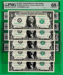 $1 Federal Reserve Note FANCY S/N 66666611 TO 66666699 PMG 68 ""PRICE FOR ONE"" - Picture 1 of 5